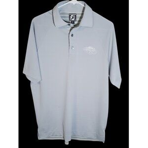 FJ FootJoy Polo Golf Shirt Mens Med Athletic Fit Performance Gray Solid Stripe‎